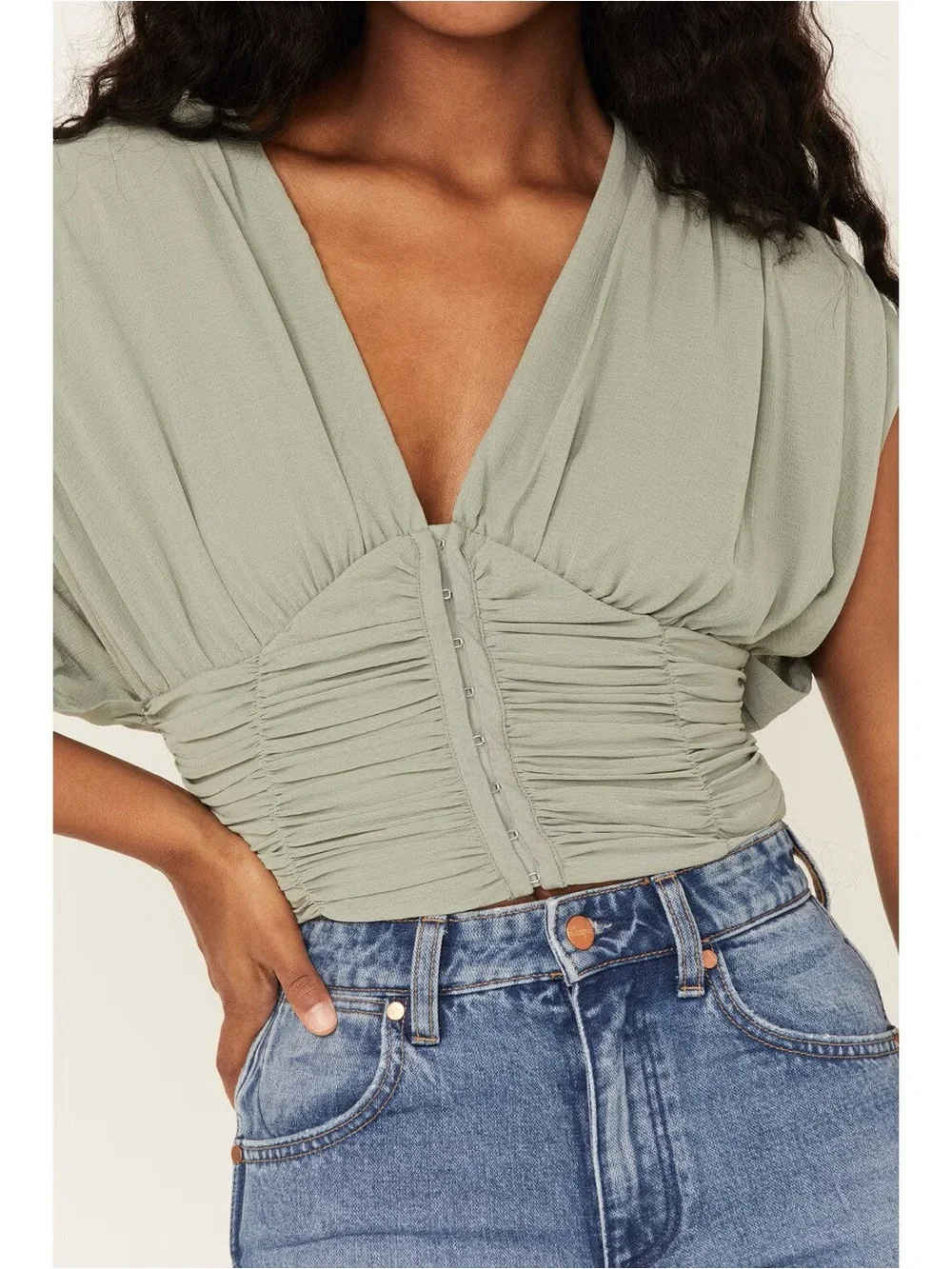 Free People Aria Sea Grass Ruched Blouse S